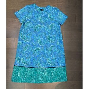NWOT J. Jill Wearever Blue & Green Teal Paisley Midi Dress Medium Pockets